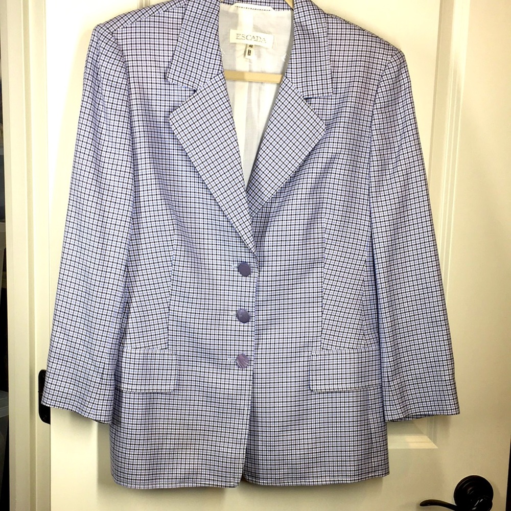 Escada jacket 42 10 Perry winkle blue and white